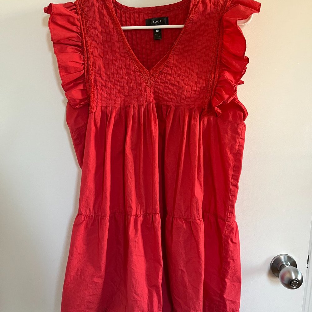 Aqua Red Ruffle Sleeve Dress